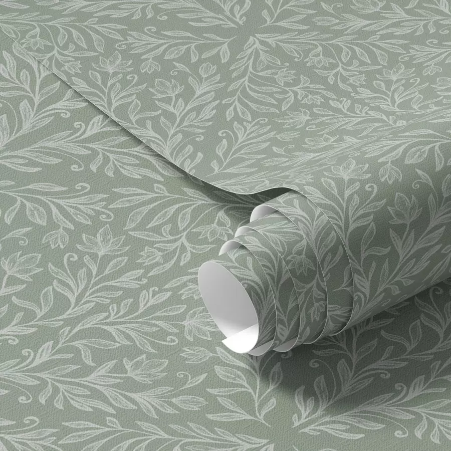 wall murals Botanical damask on mint-olive background a00815