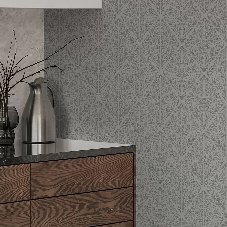 wall murals Botanical damask in light gray with soft outline a00815v2