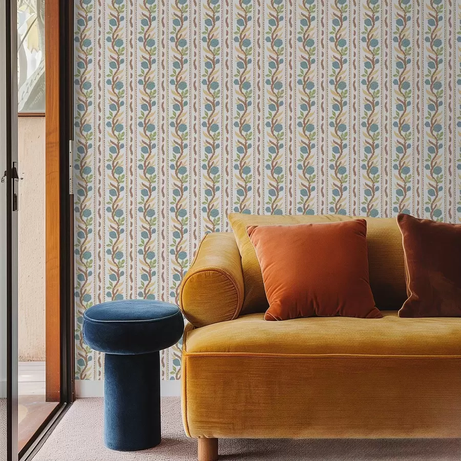 wall murals Vertical bouquet stripes with blue flowers a00816v2