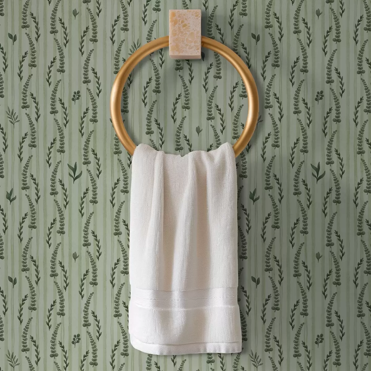 Wallpaper Dense green grasses and shoots on mint with stripes a00819