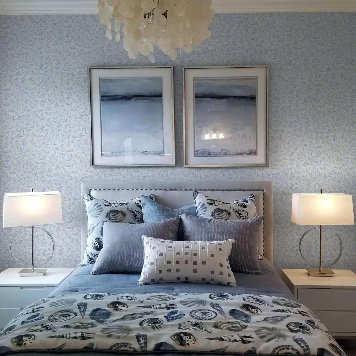 Wallpaper Blue twigs with leaves on light blue a00842