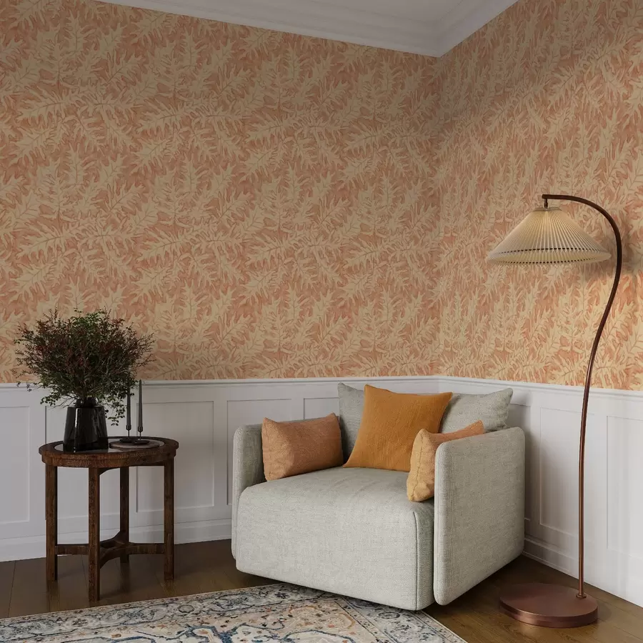 wall murals Large oak leaves in terracotta on cream a00846