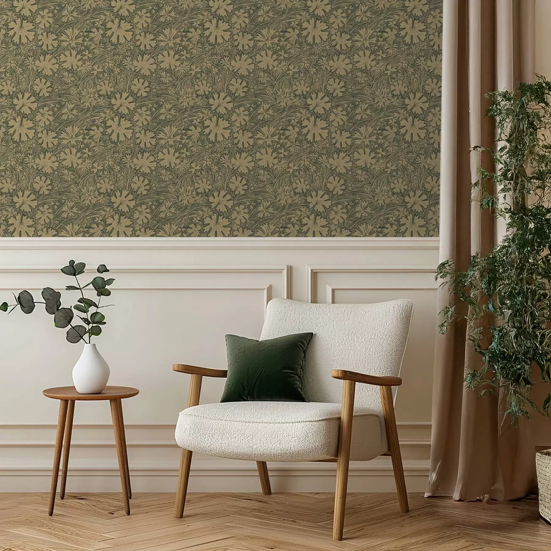 wall murals Field leaves and grasses in gray-olive shades a00847v1