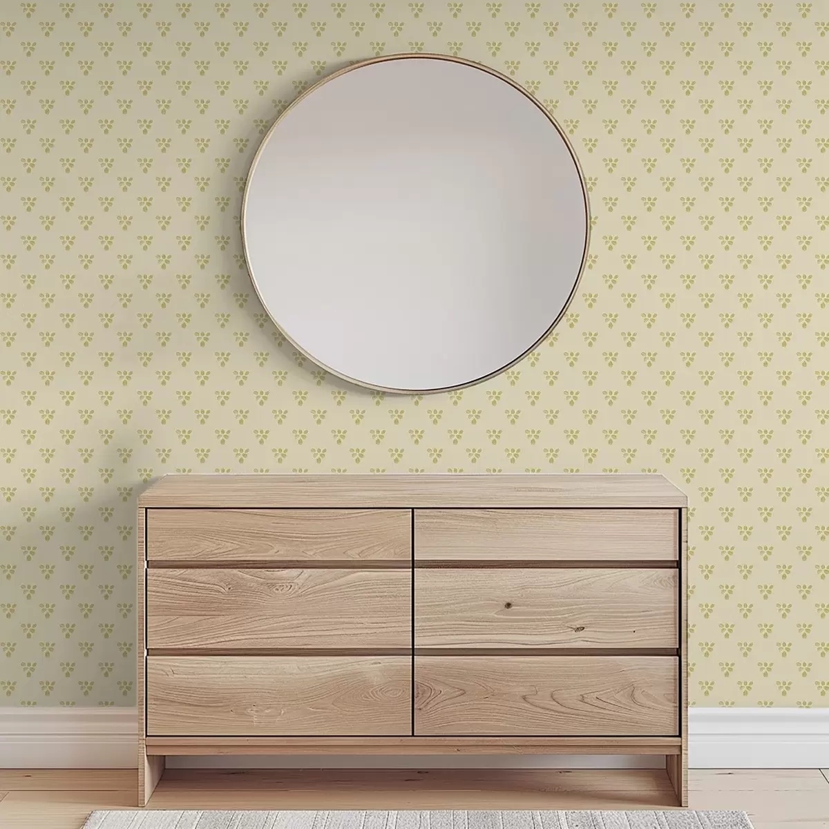 Wallpaper Small repeat: trios of leaves on cream-beige a00848