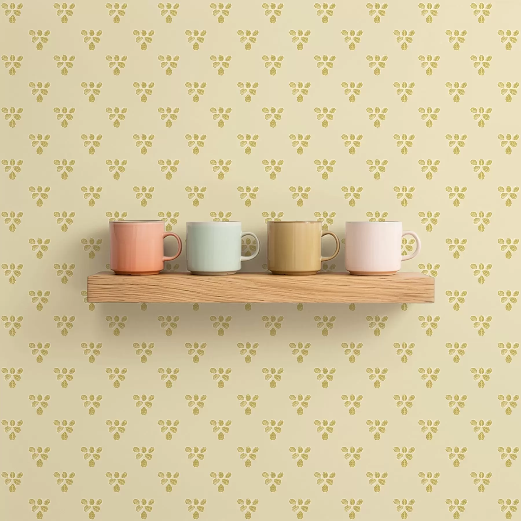 wall murals Small repeat: trios of leaves on cream-beige a00848