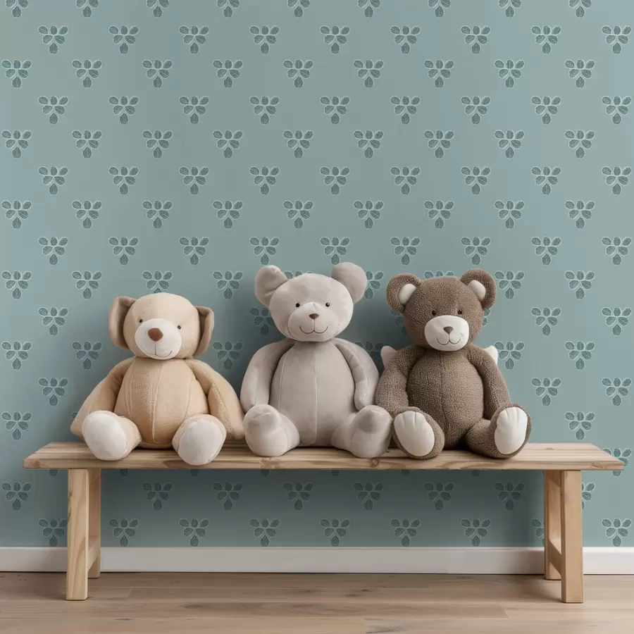 wall murals Small repeat: trios of leaves on cool blue a00848v1