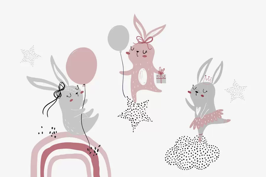 wall murals Cute bunnies w04852