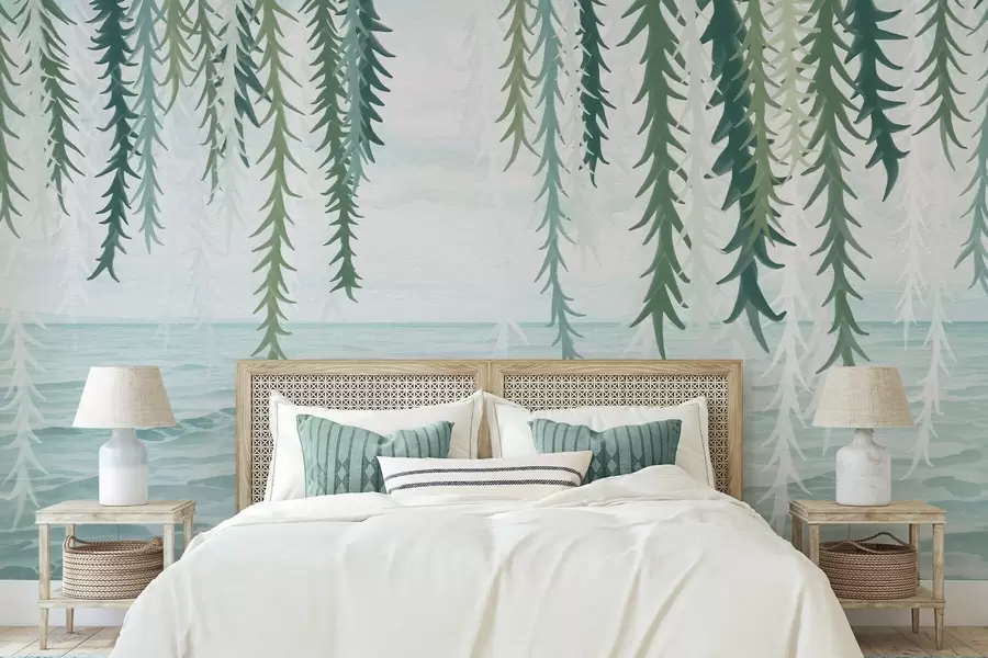 wall murals Delicate vines hanging over water watercolor style w04830