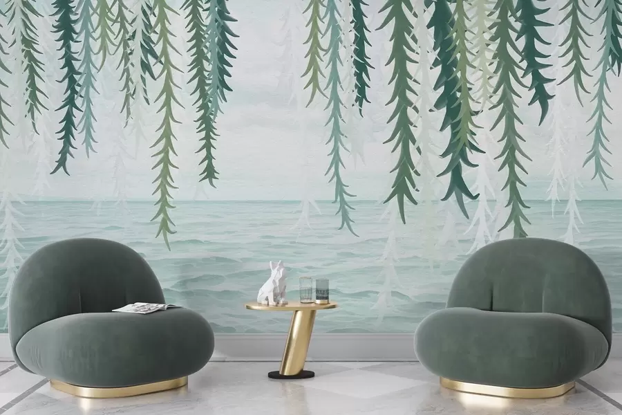 wall murals Delicate vines hanging over water watercolor style w04830