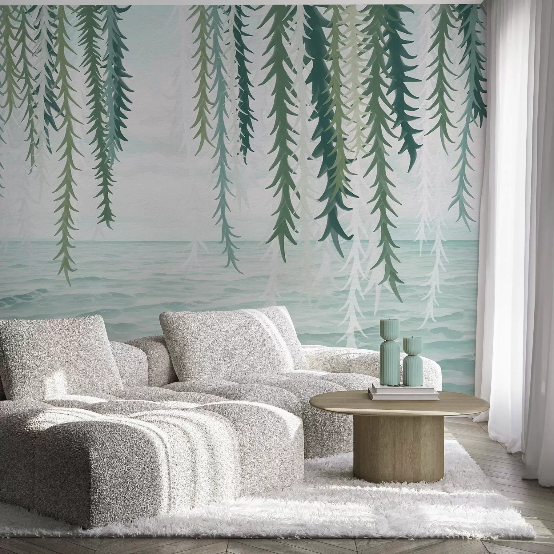 wall murals Delicate vines hanging over water watercolor style w04830
