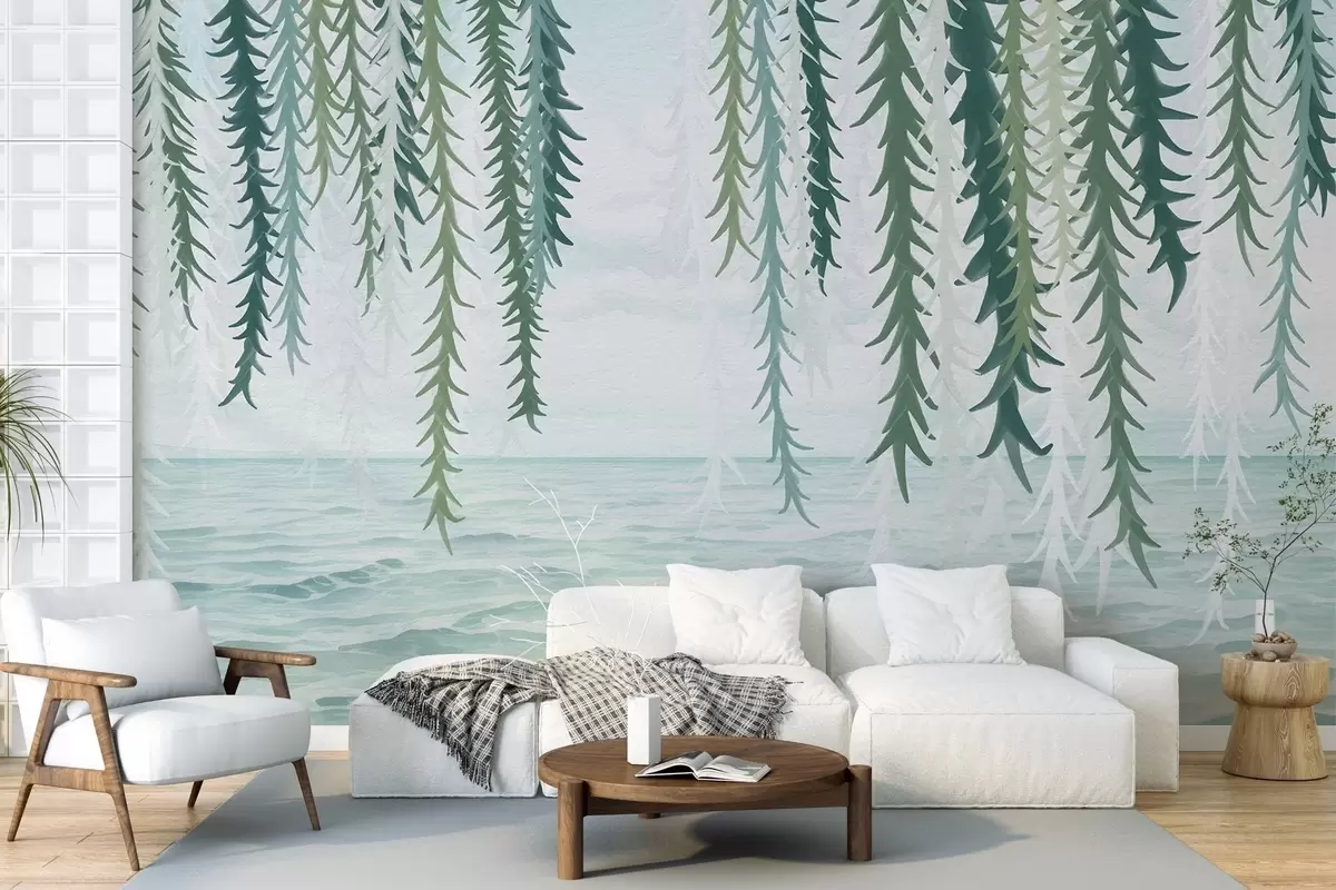 wall murals Delicate vines hanging over water watercolor style w04830