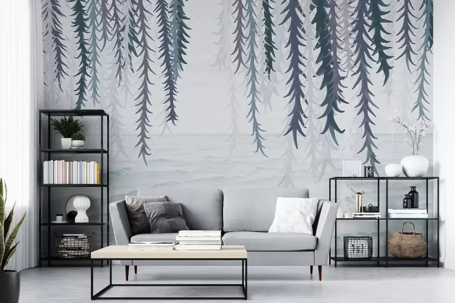 wall murals Delicate vines hanging over water watercolor style w04830v3