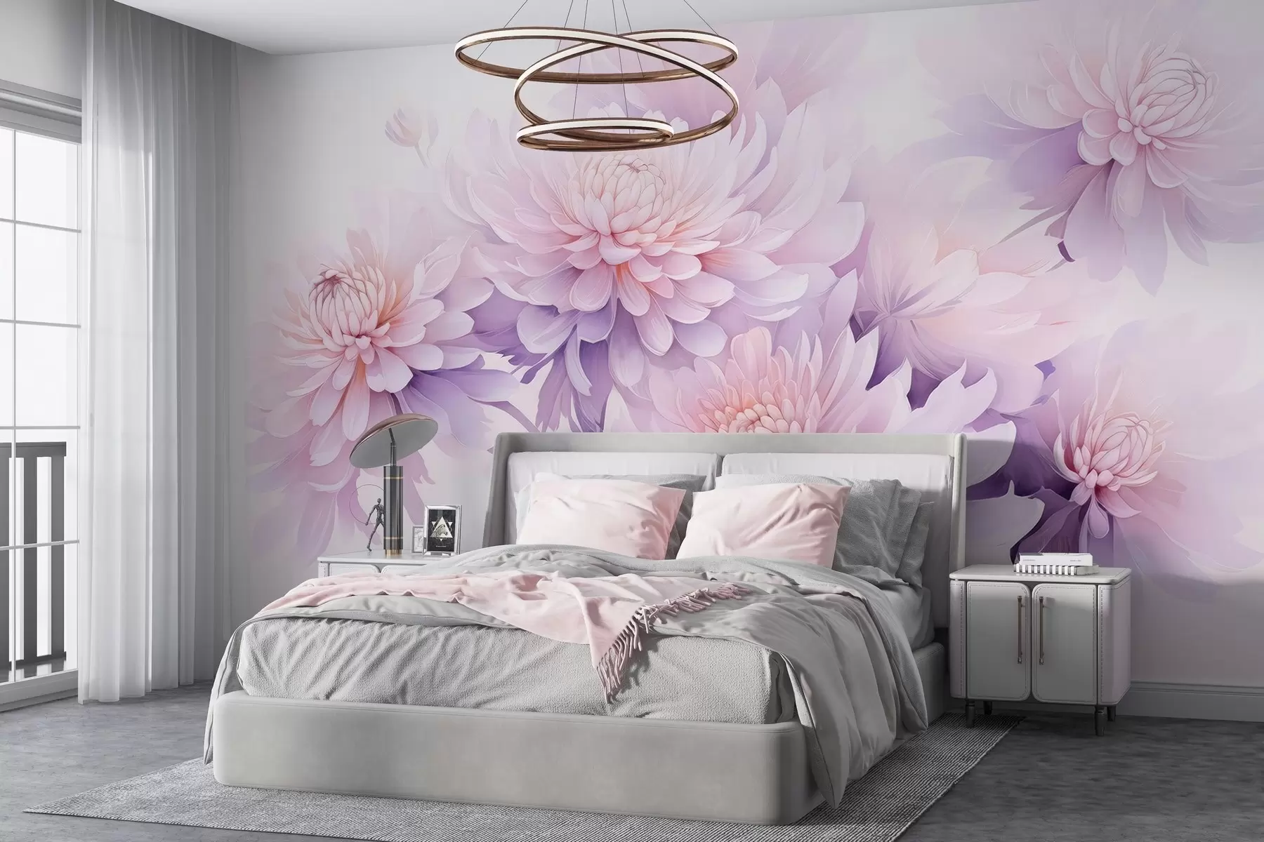 wall murals Lush watercolor chrysanthemums on a light background w04832