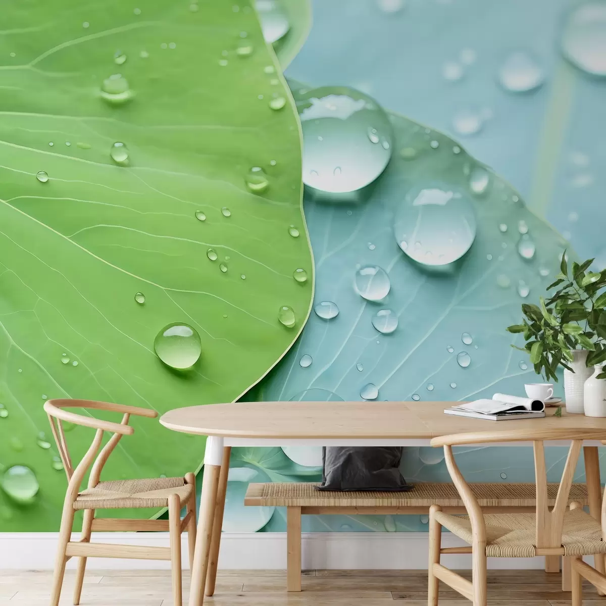 wall murals Water drops on leaves macro watercolor w04838