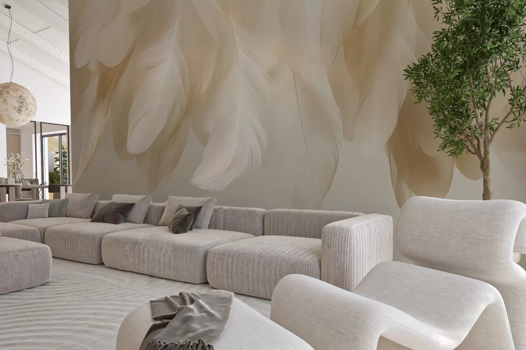 wall murals Lush and delicate hanging feathers in soothing tones w04842