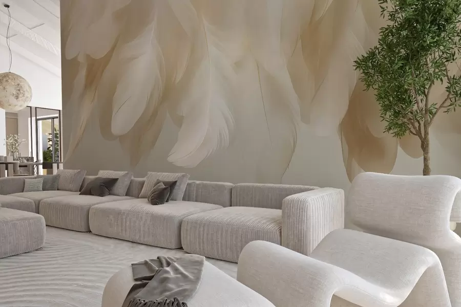 wall murals Lush and delicate hanging feathers in soothing tones w04842