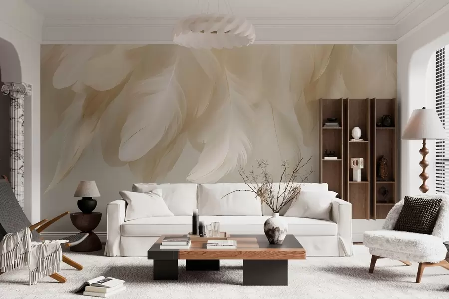 wall murals Lush and delicate hanging feathers in soothing tones w04842