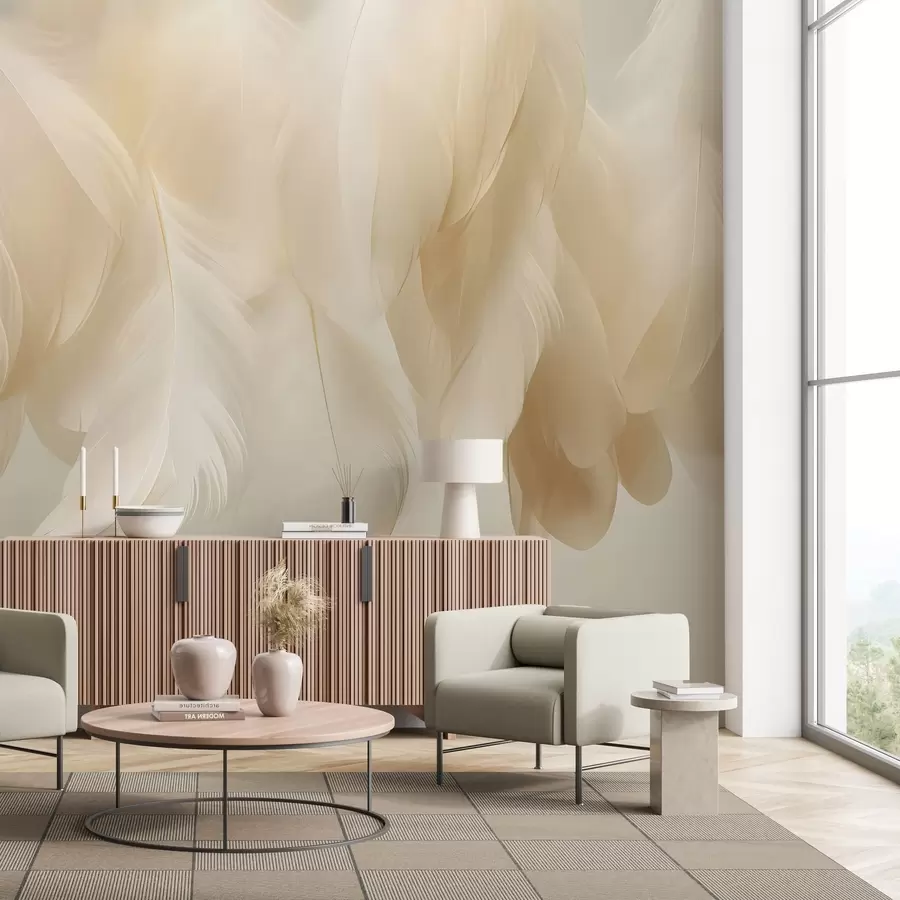 wall murals Lush and delicate hanging feathers in soothing tones w04842