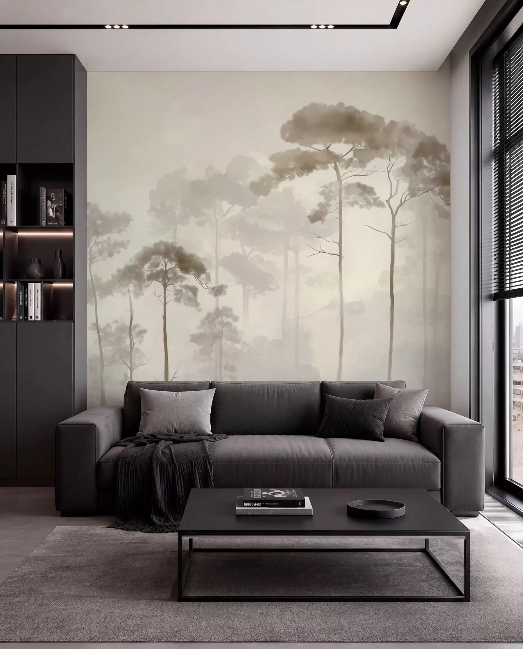 wall murals Pine Silhouettes in Warm Mist w04634