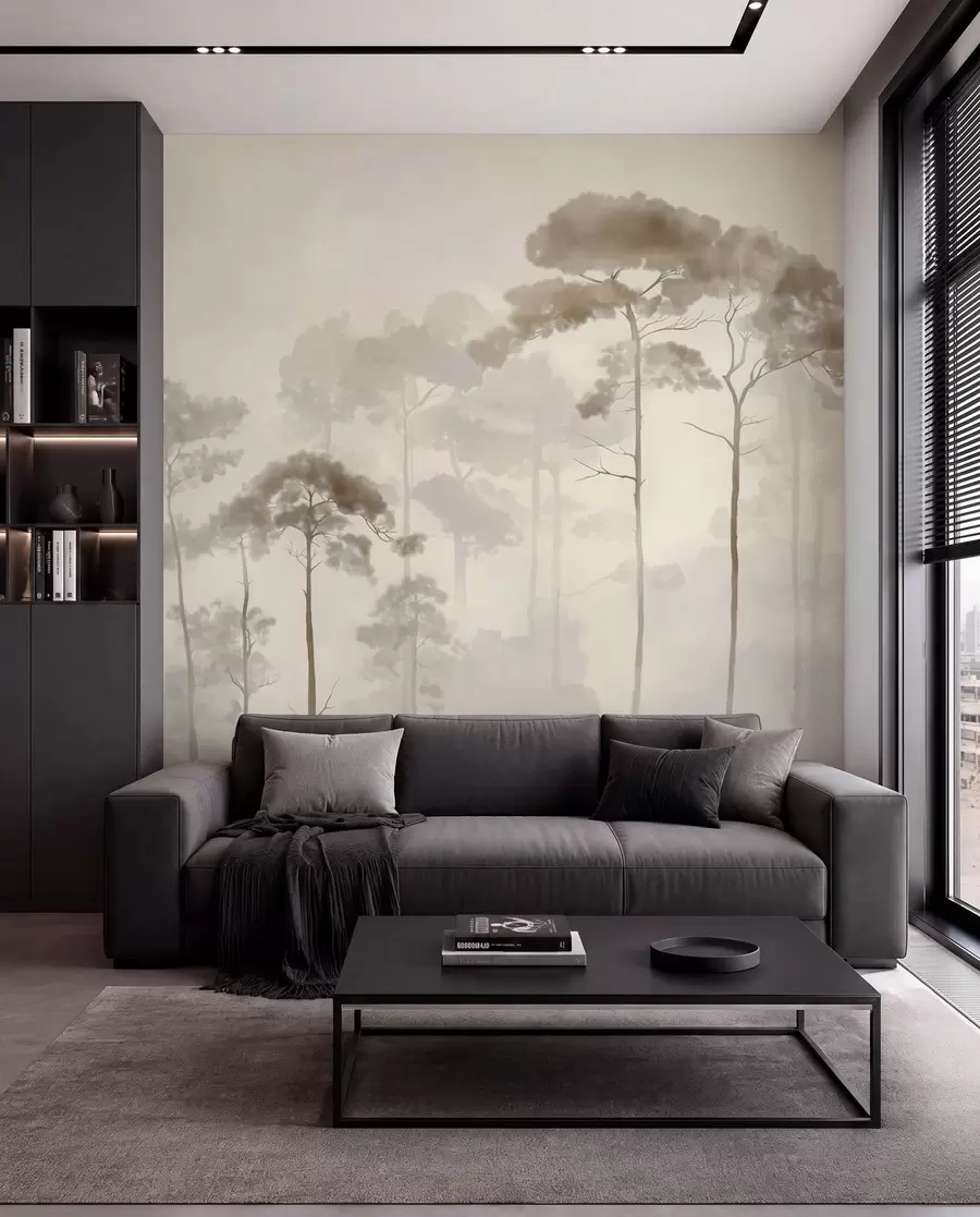 wall murals light silhouettes of pine trees in watercolour style w04634