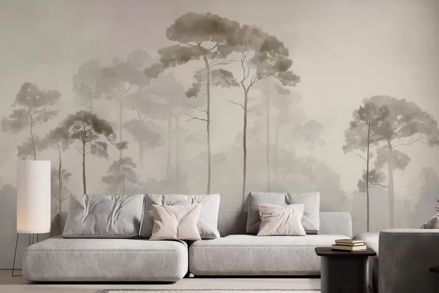 wall murals light silhouettes of pine trees in watercolour style w04634
