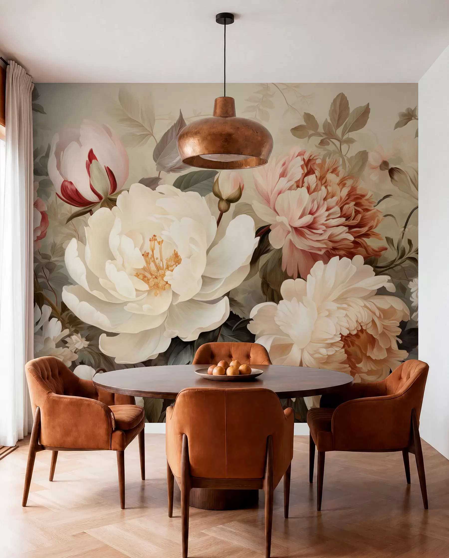 wall murals Gentle peonies and chrysanthemums in pastel shades w09350