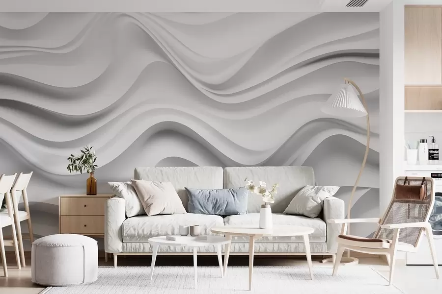 wall murals Black-and-white abstract 3D composition with smooth waves w09506
