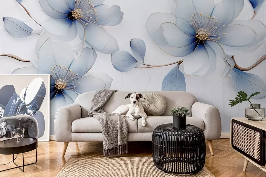 wall murals Elegant magnolia flower composition in shades of blue w09520