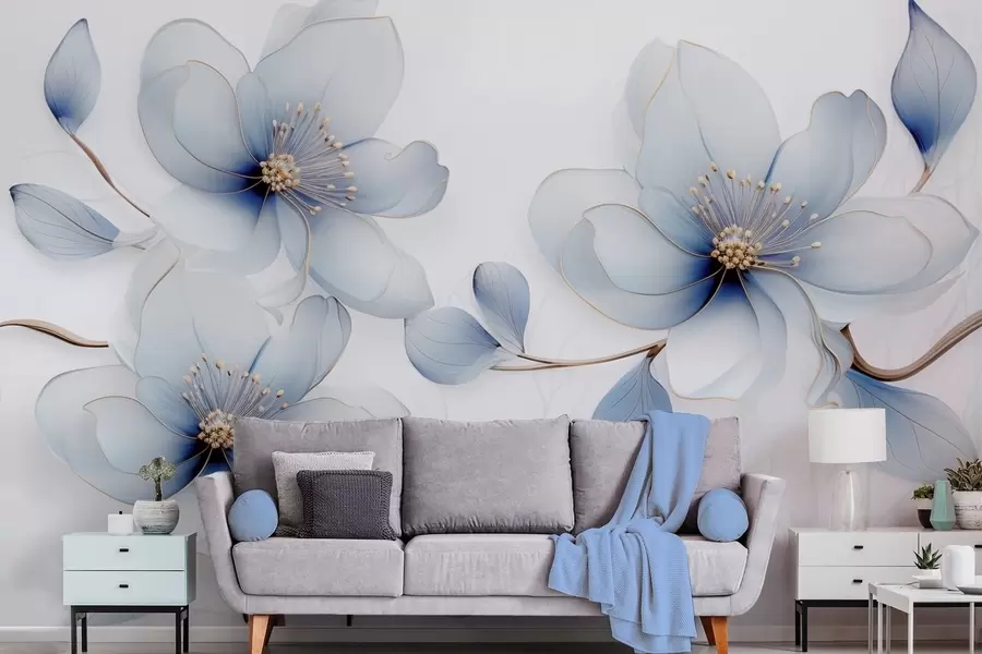 wall murals Elegant magnolia flower composition in shades of blue w09520