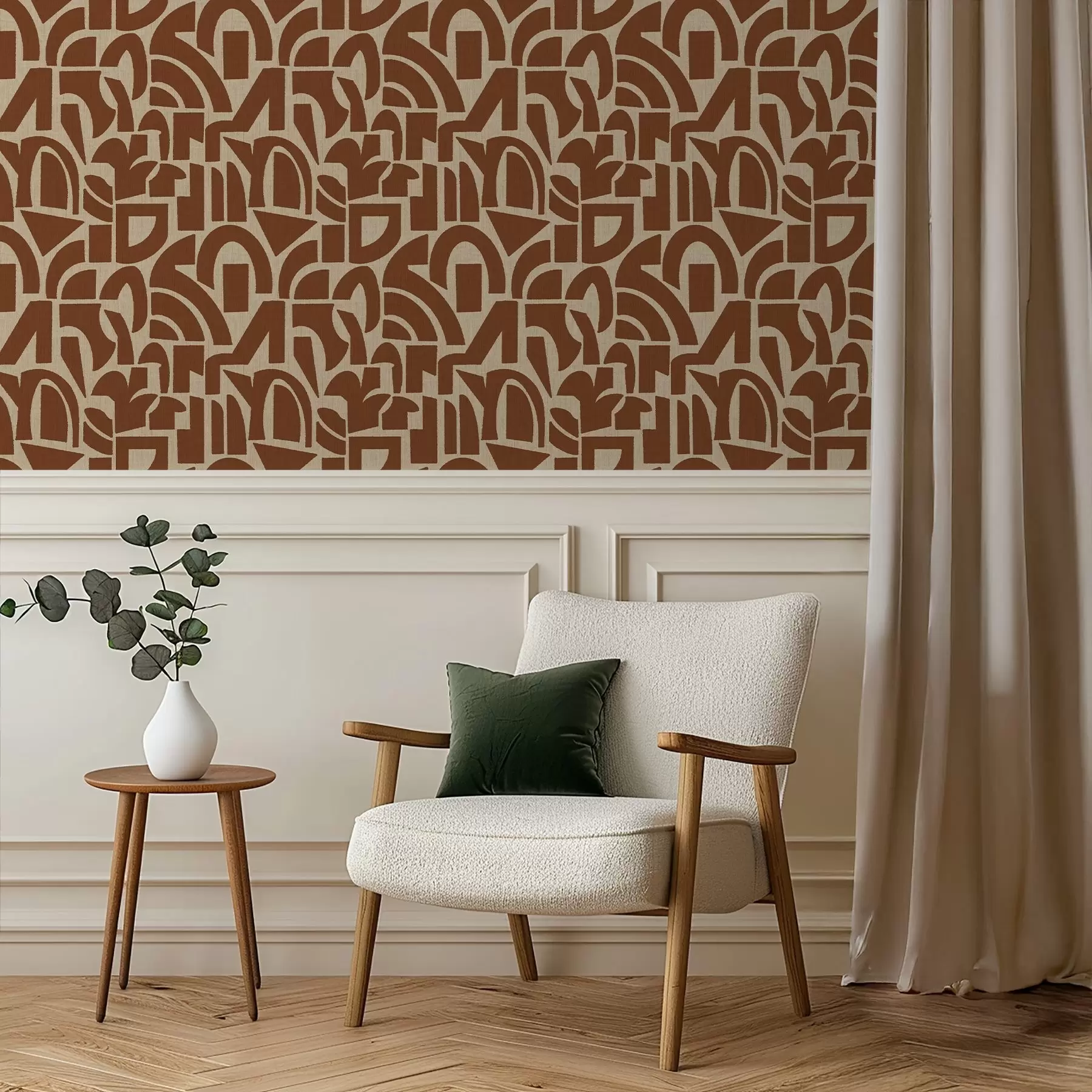 wall murals Terracotta geometric shapes on linen a00774