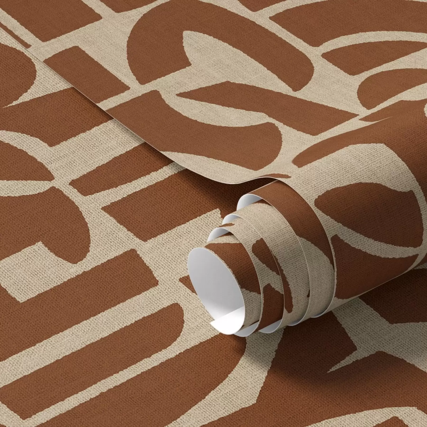 wall murals Terracotta geometric shapes on linen a00774