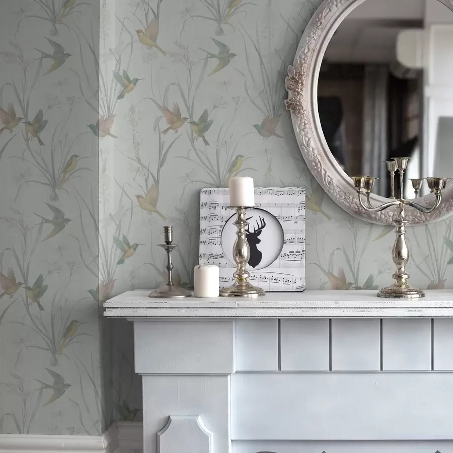 wall murals Birds among meadow grasses on light gray ground a00776v1