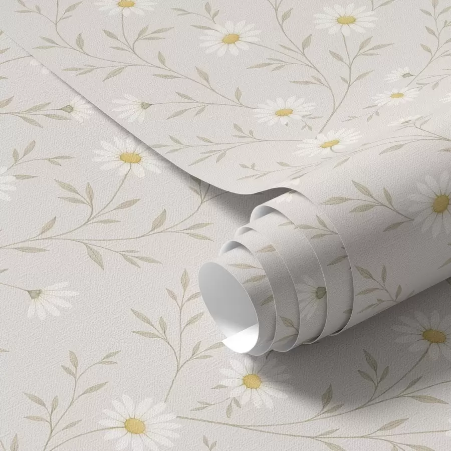 wall murals Tiny daisies on twigs, warm beige a00777