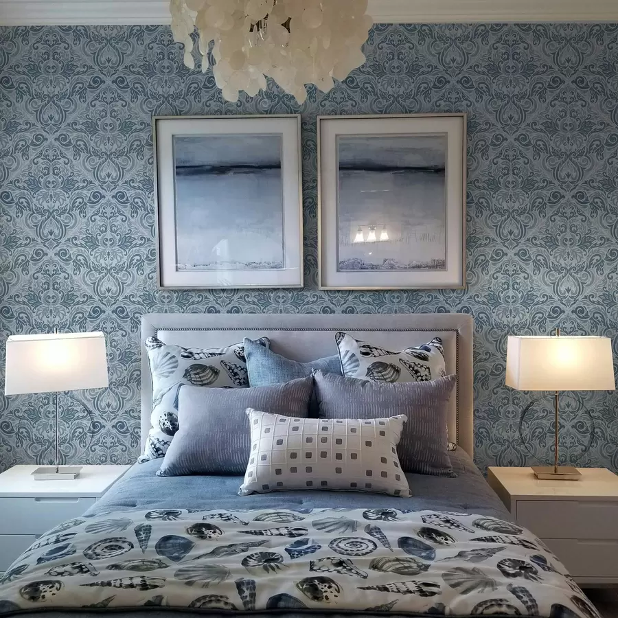 wall murals Classic damask, deep blue on light blue a00826