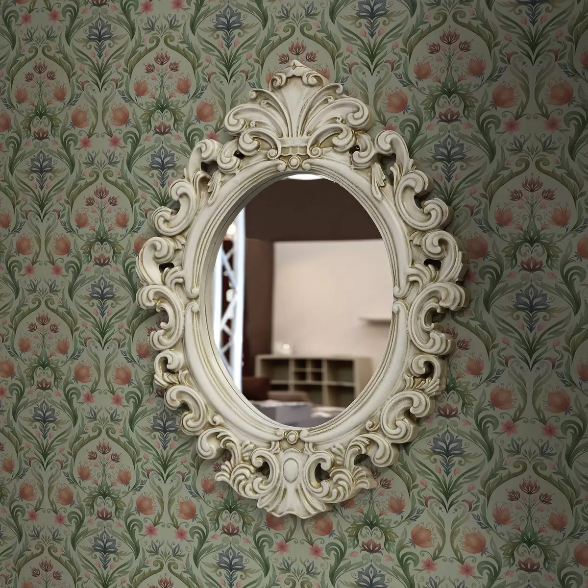 Wallpaper Symmetrical floral ornament, mint-cream palette a00827v1