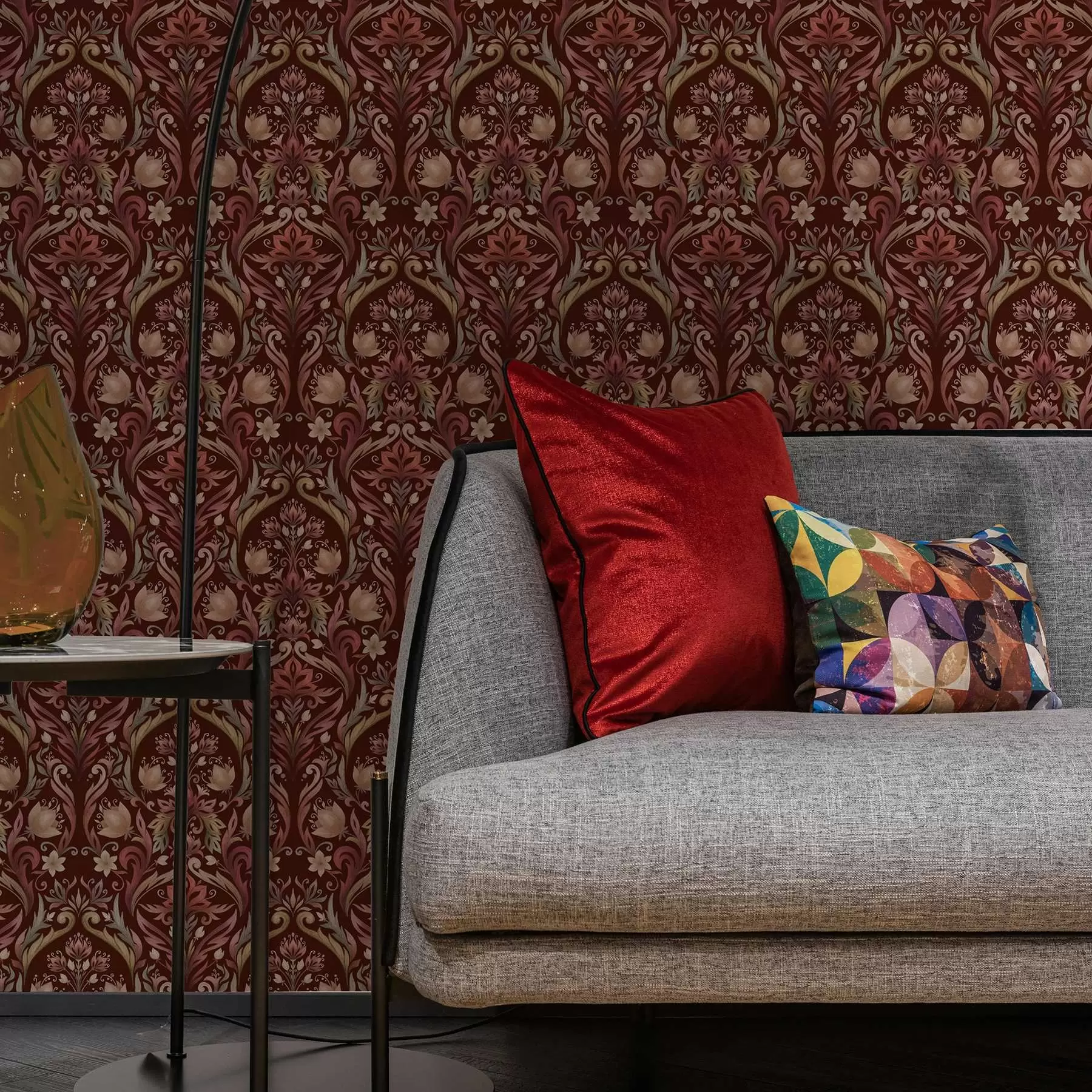 wall murals Tulip ornament, rich burgundy background a00827v2