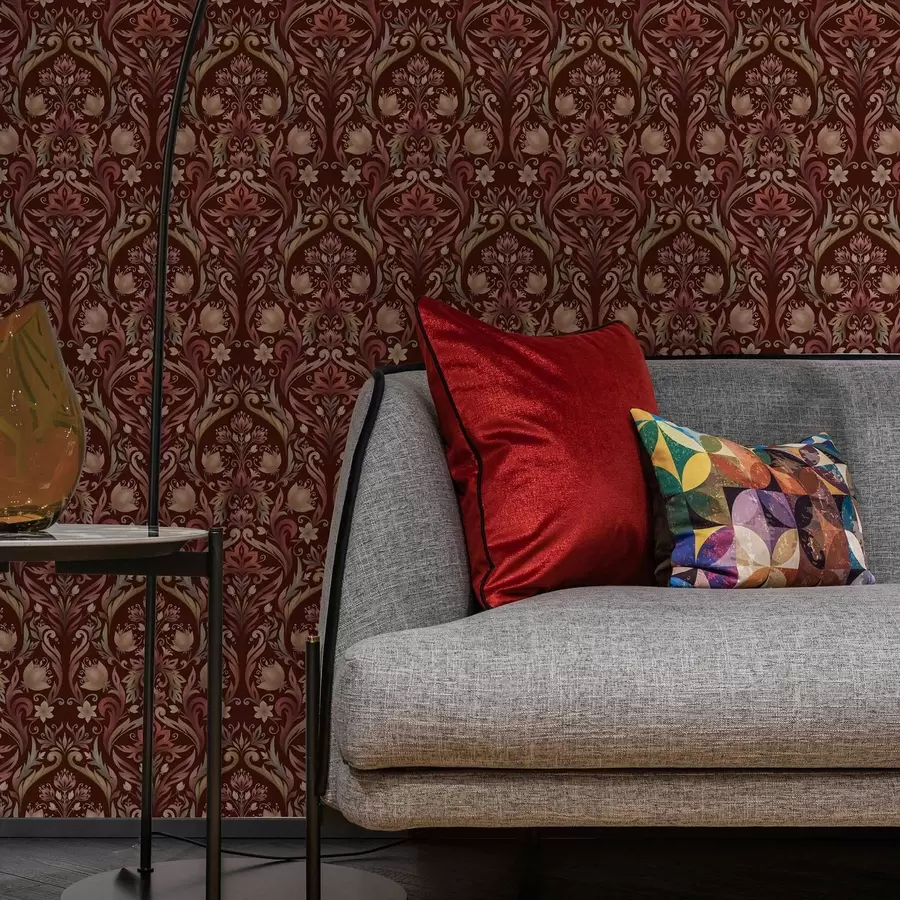 wall murals Tulip ornament, rich burgundy background a00827v2