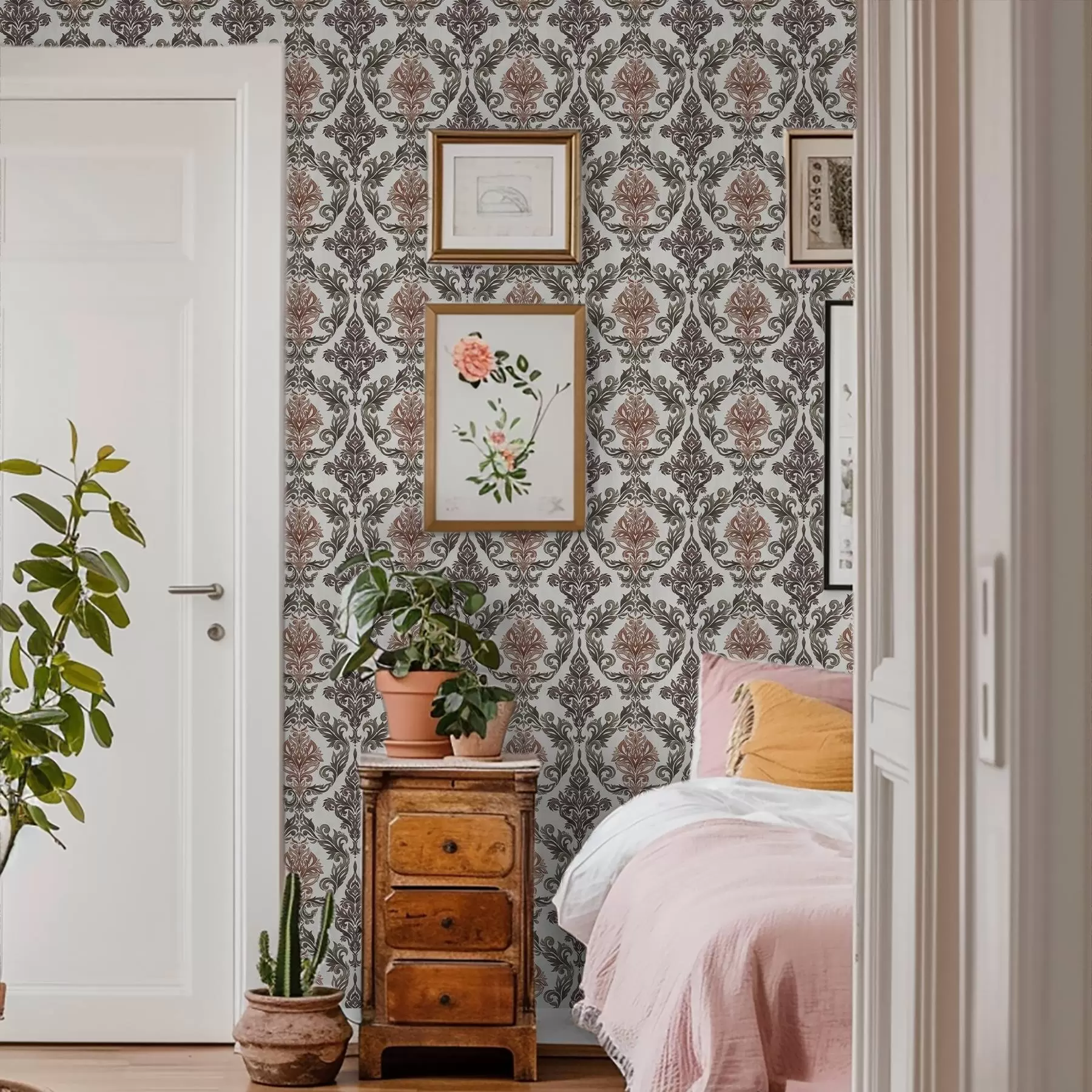 wall murals Damask with copper-brown accents on light ground a00828v4