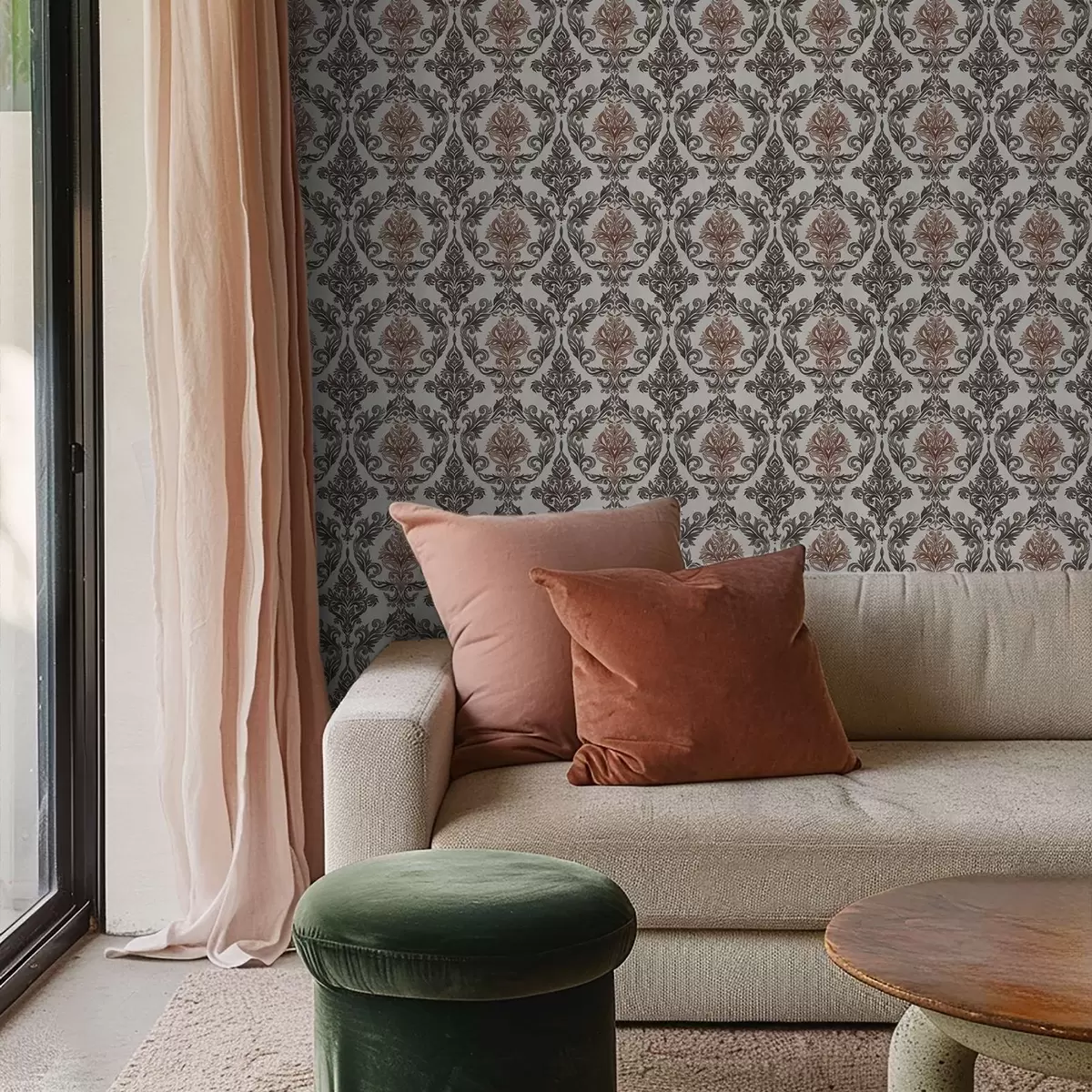 Wallpaper Damask with copper-brown accents on light ground a00828v4