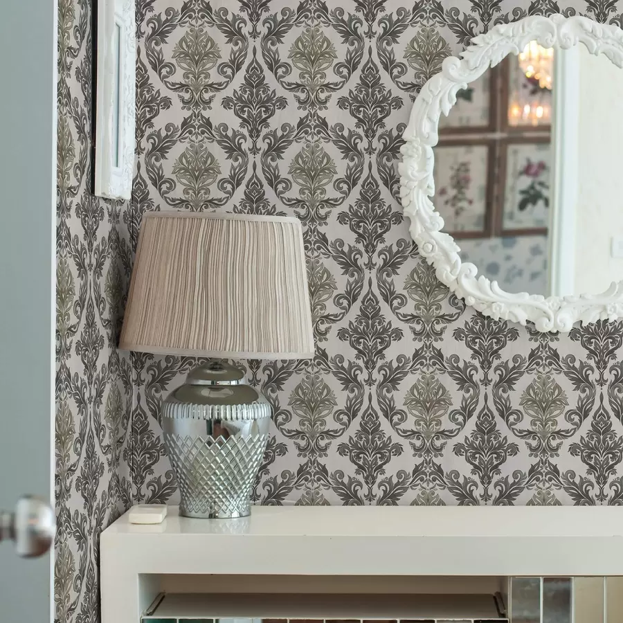 wall murals Damask on light ground, olive-bronze accents a00828v6