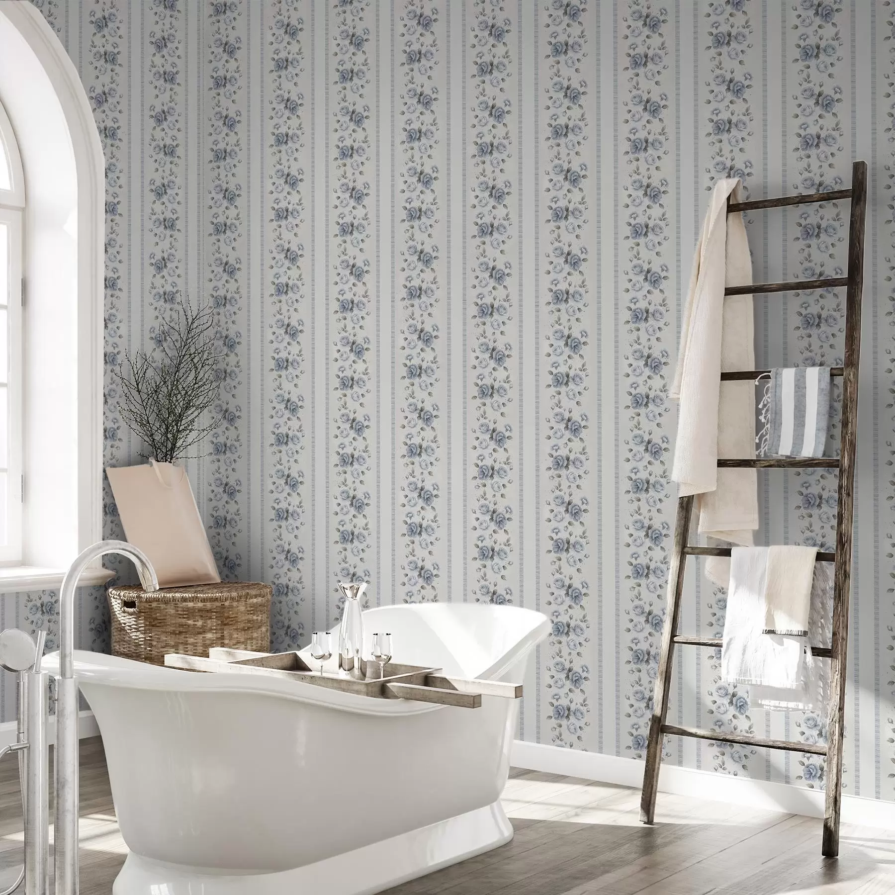 wall murals Blue Rose Ribbon Stripes a00860