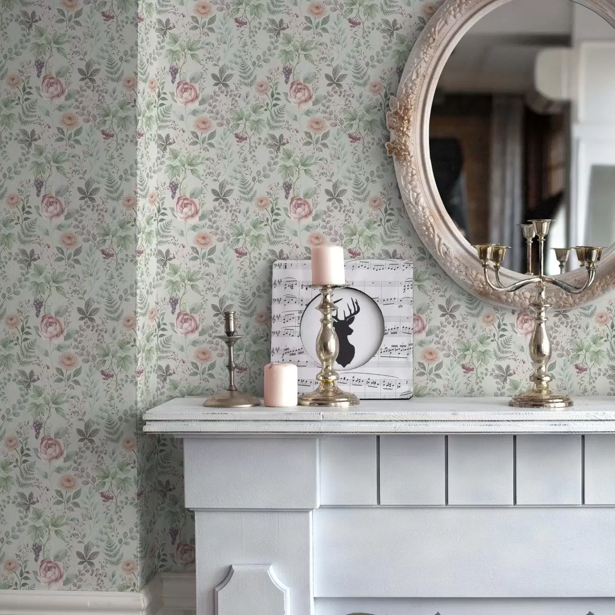 Wallpaper Pastel garden with roses, ferns and grapes a00867