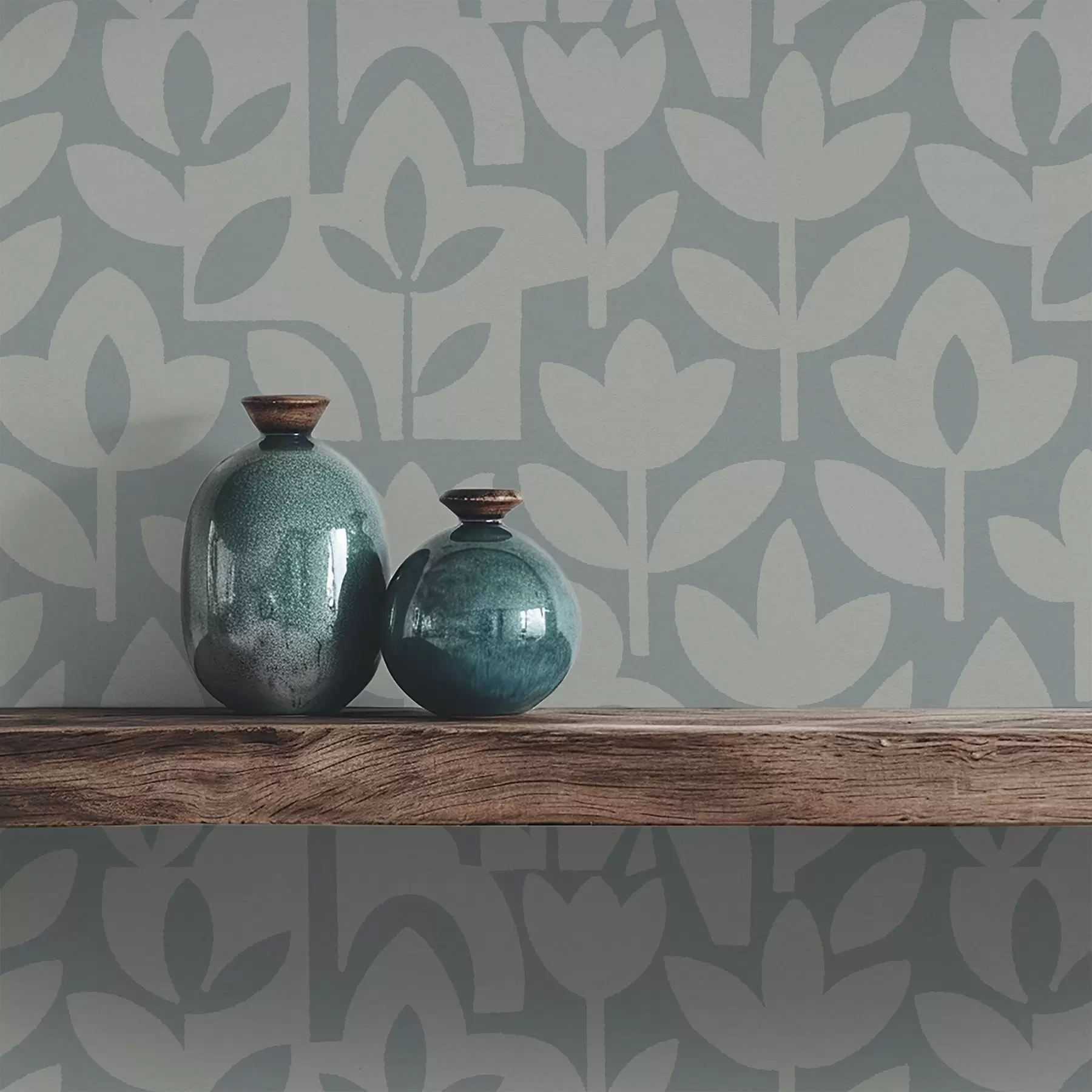 wall murals Geometric floral silhouettes in slate blue a00875