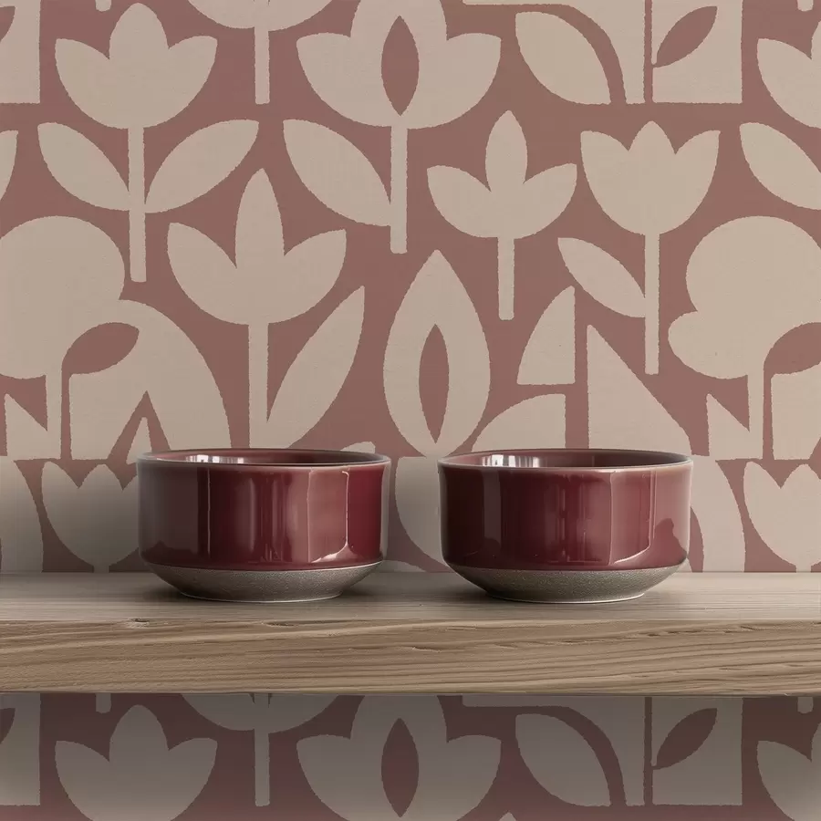 wall murals Geometric floral silhouettes in terracotta and cream a00875v2