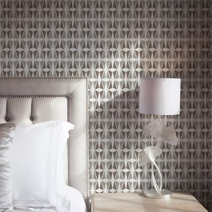 wall murals Taupe and white diamond tessellation, mid-century feel a00905