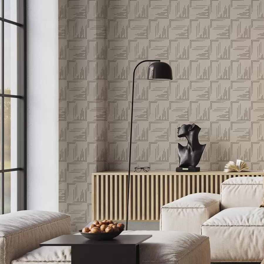 wall murals Large cocoa corner squares with varied line fills, sand a00913