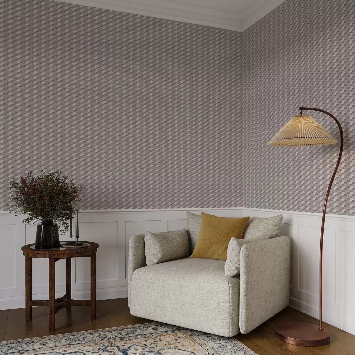 Wallpaper Mauve modular tiles with linked half-circles a00915