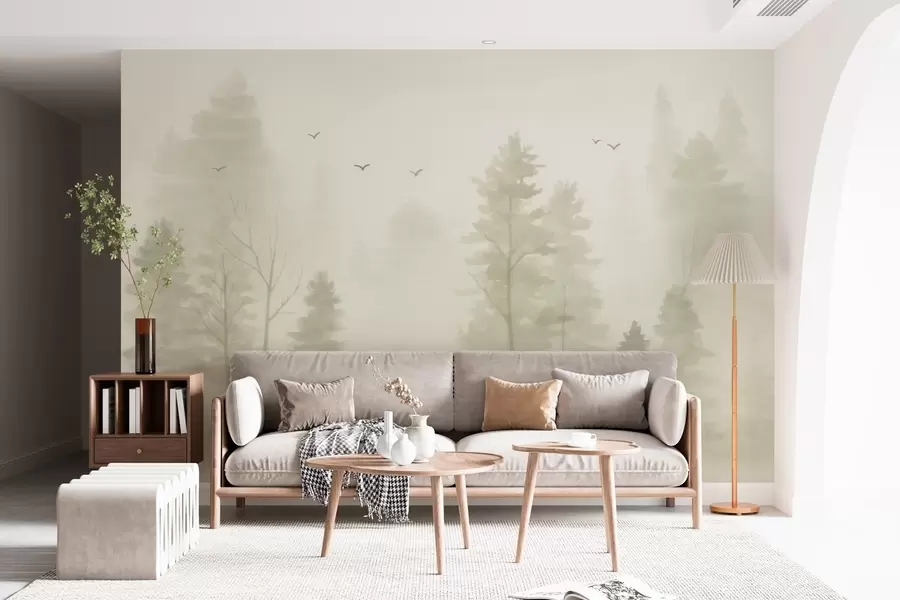 wall murals watercolour-style air forest in beige tones w04872