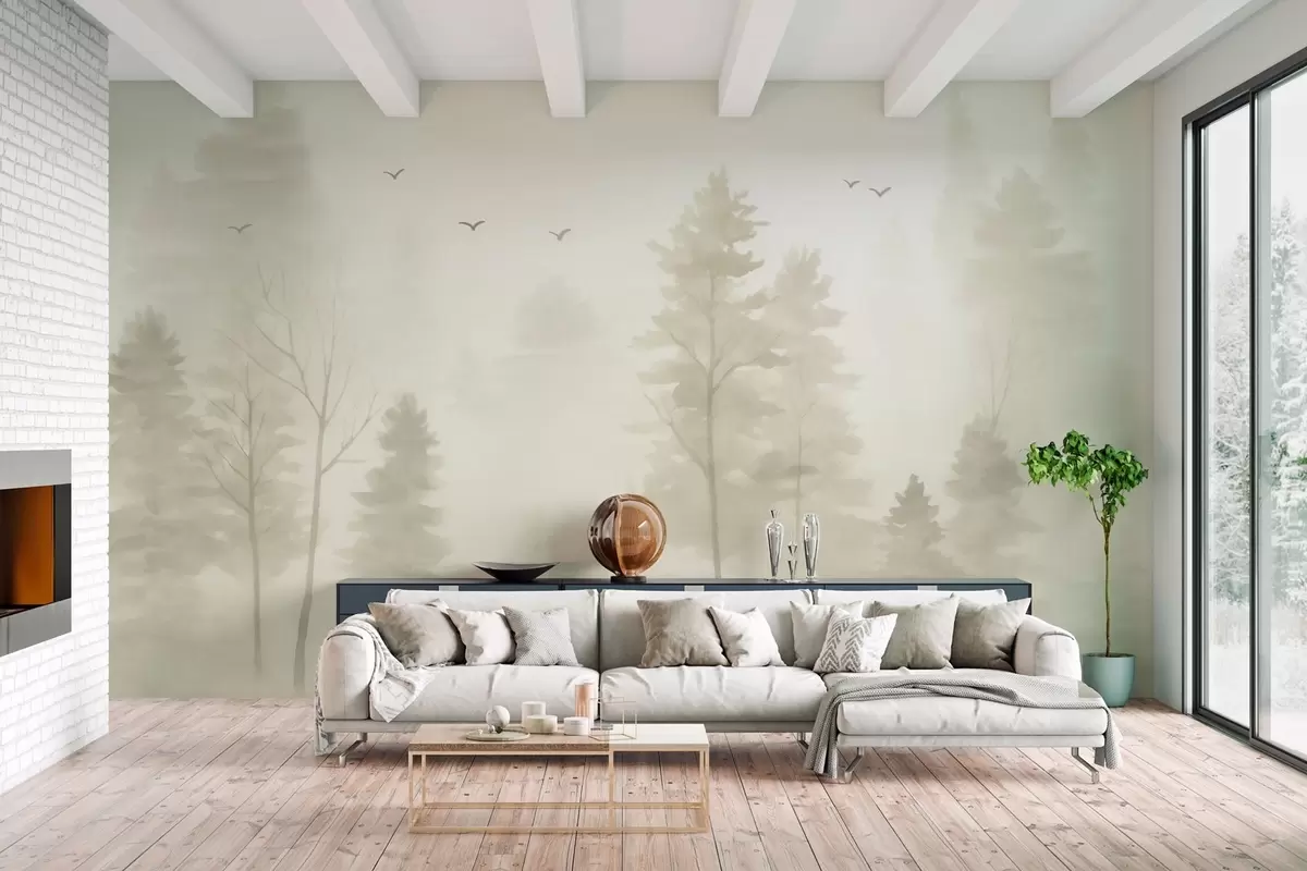 wall murals watercolour-style air forest in beige tones w04872