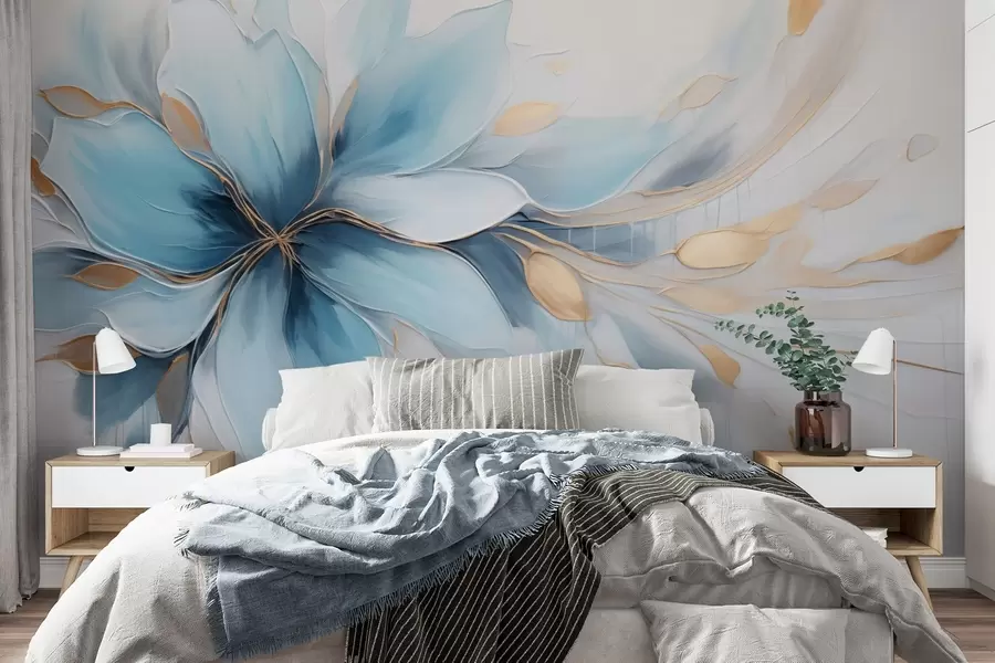wall murals Abstract blue flower of calm with leaves w09500